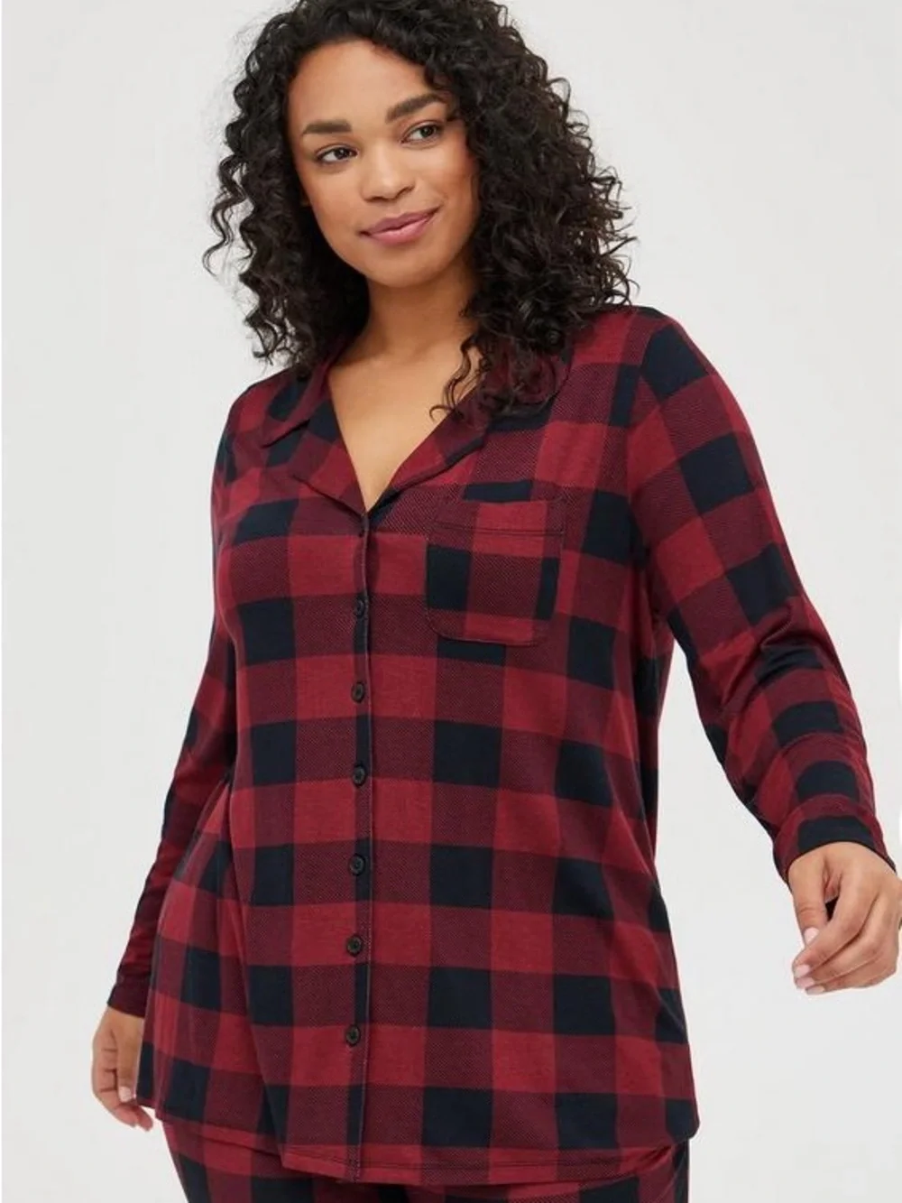 Torrid Super Soft Button Through Long Sleeve Sleep Shirt Red Black Buffalo Plaid